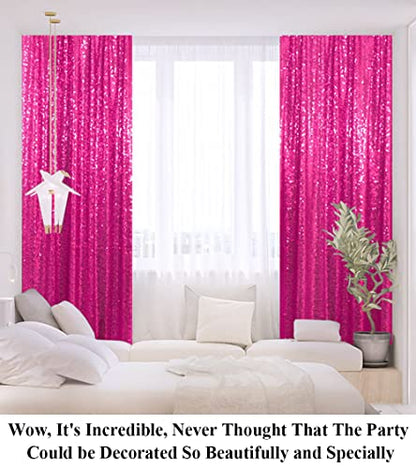 Partisout Sequin Backdrop Curtain 2pcs 2ftx7ft Hot Pink Sequence Background Party Sparkle 84inches Long Fuchsia Glitter Curtains 7FT Wedding Photo Fabric Backdrops - color: Hot Pink, size: 2ftx7ftx2pcs