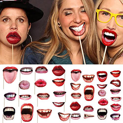 20pcs Funny Lip Mouth Photobooth Props Wedding Decoration Funny Lip Photo Booth Birthday Party Decorations Adult Photo Props Valentine's Day Party Decoration Supplies