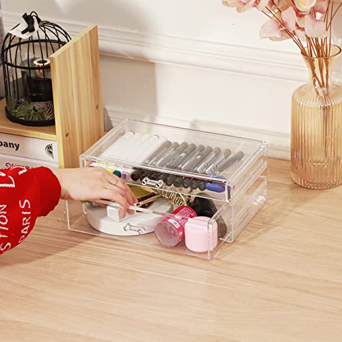 Cq acrylic Clear acrylic organizers Countertop,2 Large Drawers stackable storage bins,clear storage bins for Vanity Jewelry,Hair Accessory,Beauty,Skin Care,Skincare Product stackable storage drawers - size: 1 Long Drawer, 1 Large Long Drawer