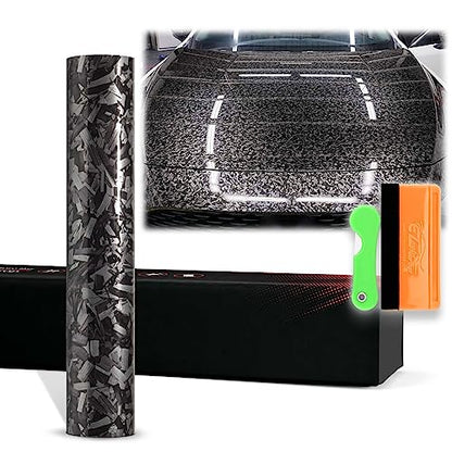 12"x60" (1FTx5FT) Silver PET Marble Forged Carbon Fiber Textured Gloss Vinyl Wrap Auto Car Sticker Decal Film Sheet Bubble Free Air Release Technology with Tool Kit - color: Silver, size: 12"x60" (1FTx5FT)