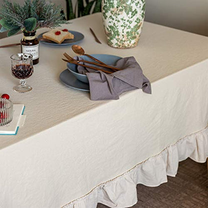 GLORY SEASON Retro Farmhouse Ruffle Tablecloth Cotton Flounces Trim Washable Table Cover Tablecloths for Rectangle Table Baby Shower Kitchen Party Wedding Decor, 52''x70'' - size: 52" x 70" (Rectangular)
