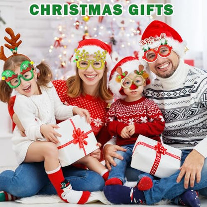 Leetous Christmas Glitter Glasses 6 Pack, Xmas Eyeglasses Frame Party Gifts Accessories - One Size Fits All, Holiday Party Favors Supplies Game Prizes, Christmas Decorations Photo Props for Costume - style: 6 PCS
