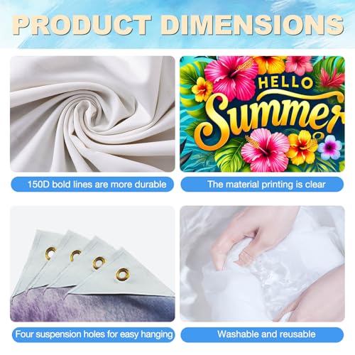 HOMETITUTE Hello Summer Banner 71 x 43 inch Summer Hawaiian Party Decorations Flower Butterfly Summer Outdoor Decorations Supplies Backdrop Tropical Beach Hawaiian Party Themed Photo Booth Props
