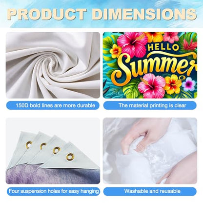 HOMETITUTE Hello Summer Banner 71 x 43 inch Summer Hawaiian Party Decorations Flower Butterfly Summer Outdoor Decorations Supplies Backdrop Tropical Beach Hawaiian Party Themed Photo Booth Props