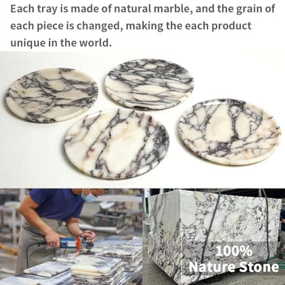 Natural Marble Tray, Coffee Table, Food, Fruit, Paper Cup, Cake Display, Coffee bar, Family Gatherings, Seasonal Holiday Decoration Tray(Viola-Circular-9.8"x9.8"x0.7") - color: Viola-circular-9.8"x9.8"x0.7"