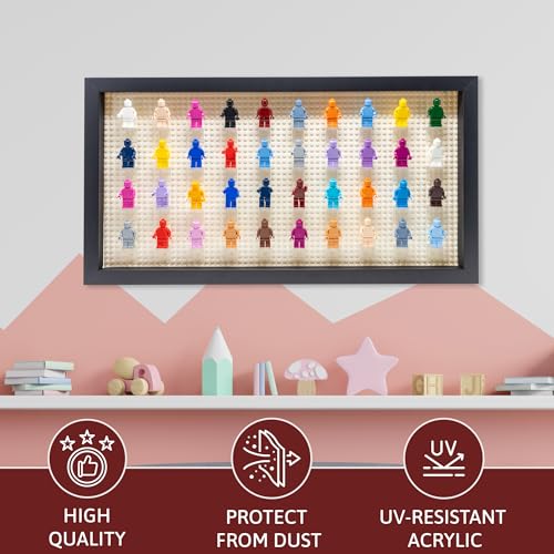 Figurine Display Case 10x20.125 Black Shadow Box for Miniature Figures 10x20.125 Black Wood Shadow Box with White Base to Display Up to 56 Block Figures - color: Black With White Backing, size: 10x20.125