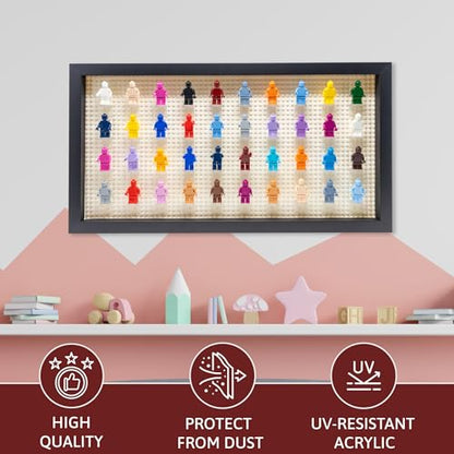 Figurine Display Case 10x20.125 Black Shadow Box for Miniature Figures 10x20.125 Black Wood Shadow Box with White Base to Display Up to 56 Block Figures - color: Black With White Backing, size: 10x20.125