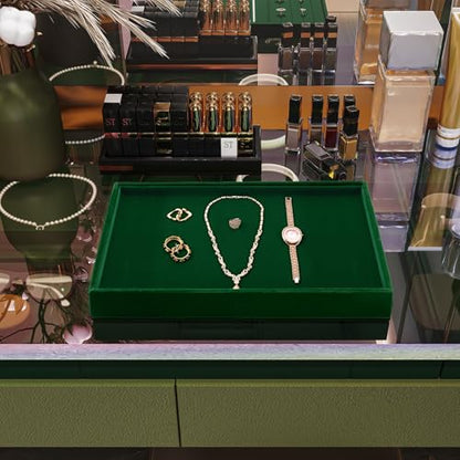 Green Velvet Jewelry Trays Stackable Jewelry Drawer Organizer Tray for Necklace Bracelets Rings Storage Display - size: 1 Grid