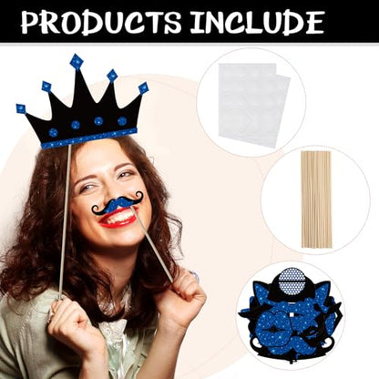 Zonon 24 Pcs Funny Photo Booth Props Class of 2026 Graduation Birthday Wedding Family Class Reunion Prom Disco Party Celebration Decoration Supplies Mix of Hats, Lipstick, Tie(Blue and Black) - color: Blue and Black