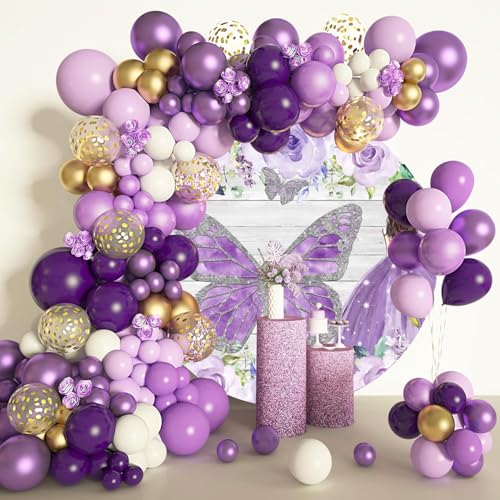 YongFoto Sweet Girl Princess Round Backdrop Cover 6.5ft Wood Texture Silver Sequin Butterfly Purple Camellia Floral Photography Background Quinceanera 15th Birthday Party Decor Cake Table Banner Booth - size: 6.5ftx6.5ft