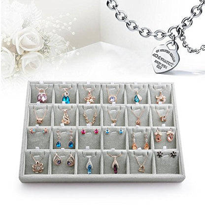 Oirlv Velvet Jewelry Tray 24 Grid liner Pendant Earrings Organizer Storage Trays Showcase Display Jewelry Holder - size: 24 Grid Pendant Tray
