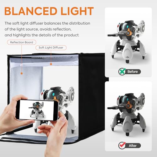 Photo Light Box 12 inch, Photography Lighting Tent Studio Kit with 3-Color Temperature Dimmable LED Light, 6 Colors Backdrops for Jewelry/Artwork/Small Objects Tabletop Studio