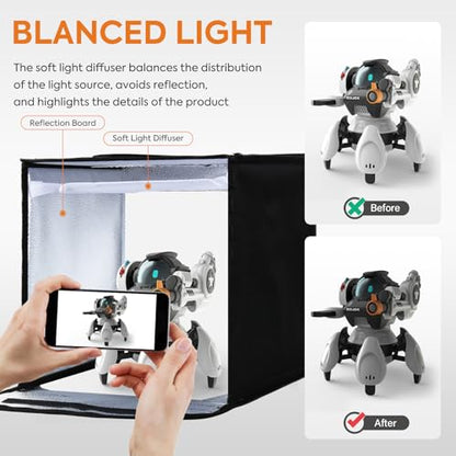 Photo Light Box 12 inch, Photography Lighting Tent Studio Kit with 3-Color Temperature Dimmable LED Light, 6 Colors Backdrops for Jewelry/Artwork/Small Objects Tabletop Studio