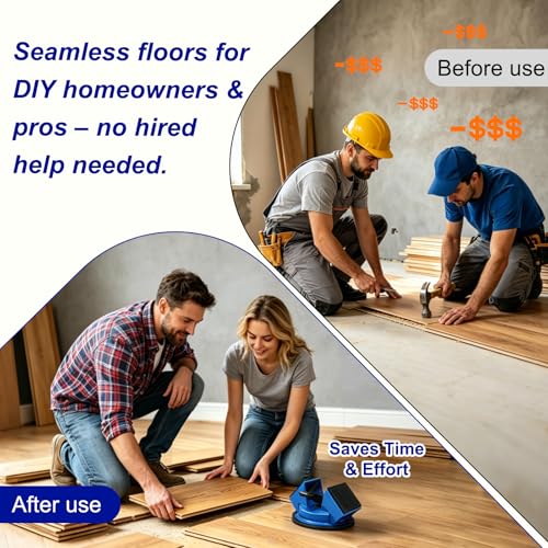 Floor Gap Fixer Tool – Heavy-Duty Iron Body with Enhanced Suction Cup, 45° Striking Surface for Floating Laminate & Vinyl Plank Flooring Repair, Includes 6 Adhesive Pads & Cleaning Blade