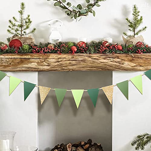 Letjolt Green Triangle Banner Decoration Golden Greenery Party Supplies St. Patrick's Day Bunting Signs for Birthday Nursery Anniversary Pre - Strung Flags 15 pcs 10 Feet