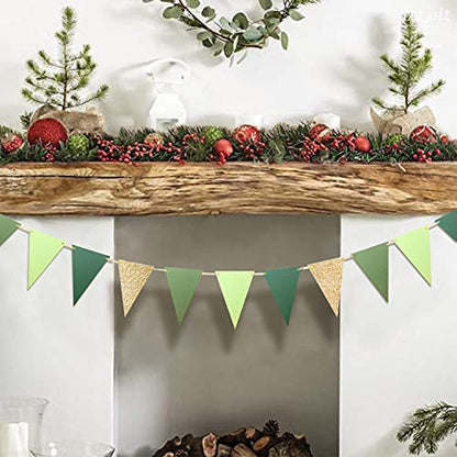 Letjolt Green Triangle Banner Decoration Golden Greenery Party Supplies St. Patrick's Day Bunting Signs for Birthday Nursery Anniversary Pre - Strung Flags 15 pcs 10 Feet