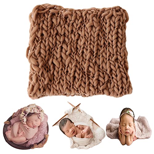 Baby Photography Props Basket Braid Wool Wrap Newborn Photo Shoot Baskets Filler Posing Stuffer Background Blanket - color: Coffee