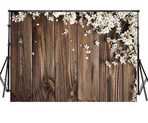 Sensfun 10x6.5ft Vinyl Rustic Floral Wood Photo Booth Backdrops Spring White Flower on Dark Brown Wood Wall Photography Background for Wedding Baby Shower Birthday Party Photo Studio Props(WP093) - color: WP093, size: 10x6.5ft