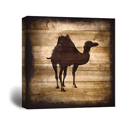 wall26 - Square Canvas Wall Art - Camel Silhouette on Rustic Wood Board Texture Background - Giclee Print Gallery Wrap Modern Home Art Ready to Hang - 12x12 inches - color: Camel - 02, size: 12"L x 12"W