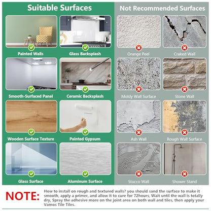 Vamos Tile 10- Sheet Peel and Stick Backsplash Tiles, 12"x12" Light Color Stick on Wall Tiles, Self Adhesive Tile Sticker for Kitchen Backsplash and Bathroom Marble Design