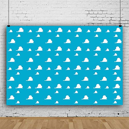 Blue Toy Backdrops for Photography, 5x3FT White Clouds Wall Paper Photo Backgrounds, Children Kids Birthday Themed Party Photo Booth Props RBJMYLU37 - size: polyester microfiber fabric-5x3ft