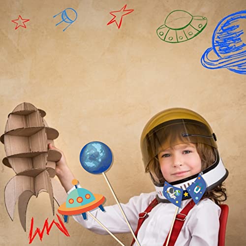 25Pcs Outer Space Party Photo Booth Props, Galaxy Selfie Props Astronaut & Planet Prop Outer Planet Birthday Party Supplies for Galaxy Astronaut Photography Backdrop Decor