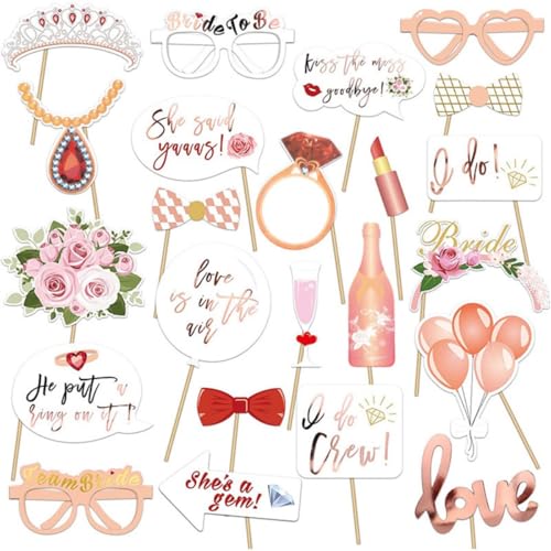 Wedding Party Photo Booth Props Kit for Wedding Decoration Favor Supplies Pose Sign Dress Up Fun Accessories - color: 23 Pcs