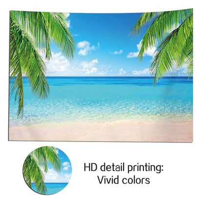 Summer Tropical Beach Photography Backdrops Seaside Island Palm Trees Photo Blue Sky White Clouds Background for Hawaii Pool Party Luau Theme Decoration Studio Props Banner (7x5 FT) - size: 7x5 FT