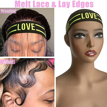 Lace Melting Elastic Bands for Wig Edges and Frontals - Adjustable Wrap Grip to Lay and Keep Wigs in Place (2 PCS, GreenLove) - color: Green Love, size: 1 Count (Pack of 4)