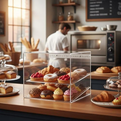 Marketing Holders Bagel and Pastry Display Case Clear Acrylic Cabinet 2 Tray Dispenser for Hotel Breakfast Bars Self Serve Food Counter Buffet or Bakery - size: Pastry Cabinet 2 Trays