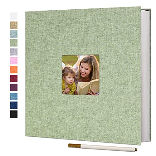 Vienrose Large Photo Album Self Adhesive for 4x6 8x10 10x12 Pictures Linen Scrapbook Album DIY 60 Blank Pages with A Metallic Pen Grassgreen - color: Grassgreen, size: 13"x12.6" 60Pages