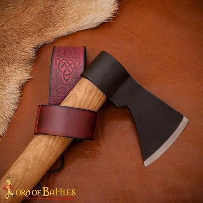 Lord of Battles Medieval Genuine Leather Axe Frog | Axe Holster with Belt Loop | Waist Holder for Axes, Tools - color: Celtic - Maroon