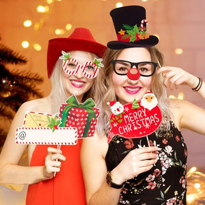 SUNBEAUTY 28 PCS Christmas Photo Booth Props Christmas Party Supplies Selfie Holiday Photo Booth Props Perfect for Family Gatherings, Parties & Holiday Events - color: Christmas