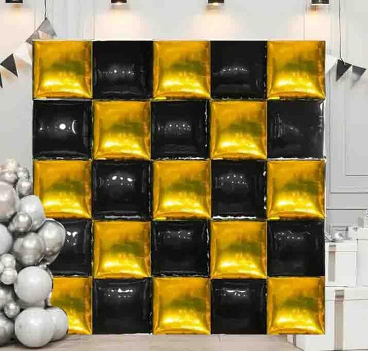 Gold and Black Square Foil Balloons Wall, Double Sided Magenta Mylar Balloons Backdrop Helium Mylar Balloo Kit for Anniversary, 2025 Graduation,Wedding, Birthday Party Decorations 25PCS - color: Black Gold-25