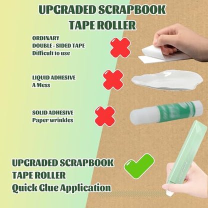 Glue Tape Roller, Double Sided Tape for Crafts Scrapbooking Supplies, Scrapbook Tape Runner Glue Gradient Green（4 Pack）