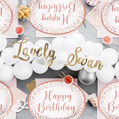 Grencian 50Pcs Pink Rose Gold Birthday Oval Plates 10" x 12" Large Heavy Duty Pink Dots Paper Plates Disposable 400GSM Tableware Dinnerware for Girls Women Rose Gold Birthday Party Decorations - style: Pink Rose Gold Oval Kit