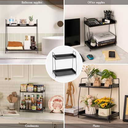 ANBOXIT 2-Tier Coffee Station Organizer, Wooden Kitchen Counter Shelf - Black - color: Black