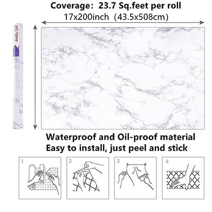 Arthome White Marble Contact Paper - Peel and Stick Wallpaper - Self-Adhesive & Removable Wall Paper for Furniture Desk, Kitchen Countertop, Cabinet, Shelf Liner, Wallcovering, (17"x240") - color: White Marble, size: 17" x 240"