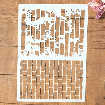 TIAMECH A4 Reusable Brick Bamboo Stencil for Painting - Brick Wall Texture Layering Template, DIY Wall Art, Wood Furniture, Scrapbook & Crafts (8.3x11.7inch) - style: Bricks