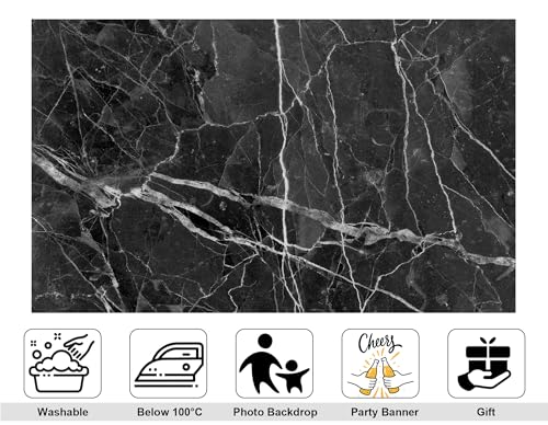 7x7ft Black Marble Texture Backdrop White Vein Photography Background for Minimalist Party Wedding Events Decorations Tapestry Photo Booth Props - size: 7x7ft