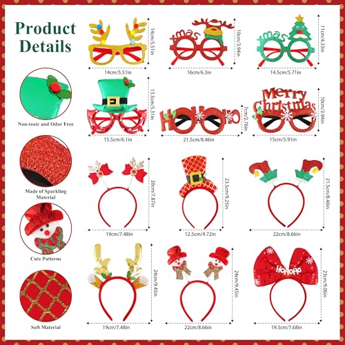 Qenk 45 PCS Christmas Photo Booth Props with Headbands Glasses Frames for Women Adults Christmas Party Supplies, DIY Photography Props Decorations Accessories