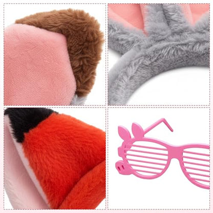 Fox And Bunny Ears Headband, 3 pcs Easter Basket Stuffers Rabbit And Fox Ears Headdress Set With Pig Glasses, Animal-Themed Headbands For Adult Costume Events And Photo Shoots