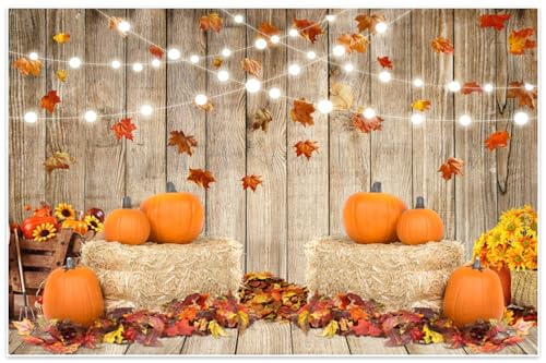 Leowefowa 10x8ft Fall Thanksgiving Halloween Photo Backdrop Fall Backdrops for Photography Autumn Pumpkin Harvest Barn Background Friendsgiving Party Supplies Farm Harvest Banner Decor Photo Props - color: Orange, size: 10x8ft