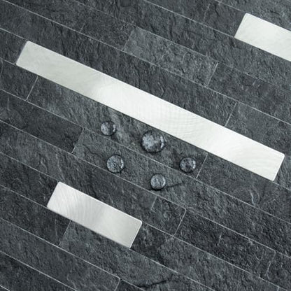 AULIGET 2 Sheets Black Slate Peel and Stick Backsplash, PVC Mixed Metal Silver Wall Tile Stick on Backsplash for Kitchen and Bathroom - color: Black Slate + Metal Silver, size: 2 Sheets, 6"x12"x0.12"