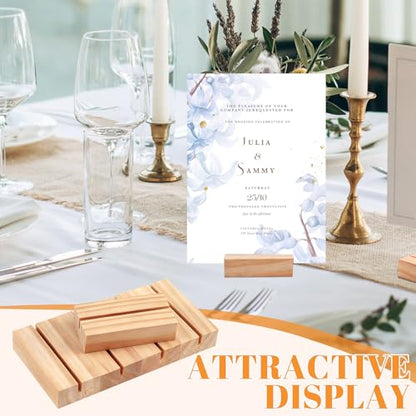 FSWCCK 30 Pieces Wood Place Card Holders Wood Table Number Stands Picture Holder Acrylic Sign Holders for Ceremony Birthday Party Home Decoration