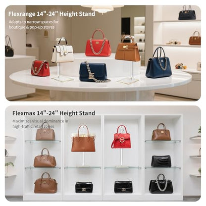 Acrylic Purse Display Stands, 14"-24" Adjustable Height Handbag Holder, Clear Purse Rack Stands for Closet Retail, Durable Gold Trim Hanging Bag Wallet Jewelry Necklace Organizer Stand(PATENT PENDING) - size: 1-pack, L (13.5"-24")