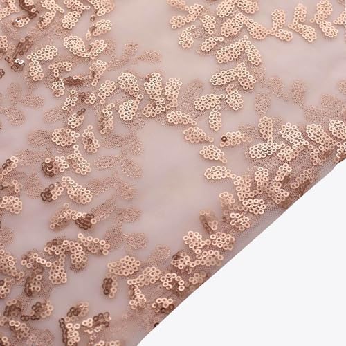 Efavormart Set of 5 Rose Gold Sequin Mesh Cylinder Display Box Stand Covers with Leaf Vine Embroidery, Sparkly Sheer Tulle Pedestal Pillar Prop Covers - color: Rose Gold, size: Sequin Mesh Cylinder Covers - Leaf Pattern