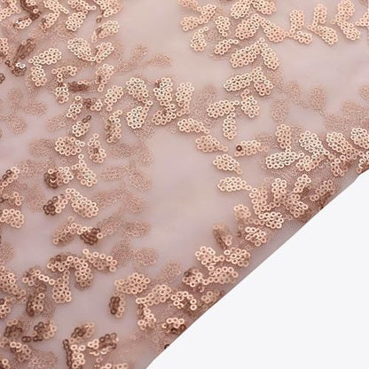 Efavormart Set of 5 Rose Gold Sequin Mesh Cylinder Display Box Stand Covers with Leaf Vine Embroidery, Sparkly Sheer Tulle Pedestal Pillar Prop Covers - color: Rose Gold, size: Sequin Mesh Cylinder Covers - Leaf Pattern