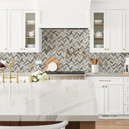STICKGOO Herringbone Peel and Stick Backsplash, 10 Sheets PVC Kitchen Backsplash, Faux Wood Stick on Tiles for Kitchen - color: Gold wood grain marble