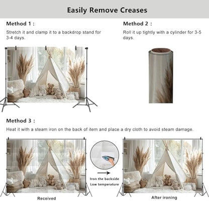 YongFoto Bear Theme Backdrop 7x5ft Tent Blanket Pampas Boho Photography Background Baby Shower Cradle Ceremony Kid Birthday Party Banner Baby Portraits Photoshoot Wallpaper Photo Studio Booth Prop - color: Style 4, size: 7ftx5ft